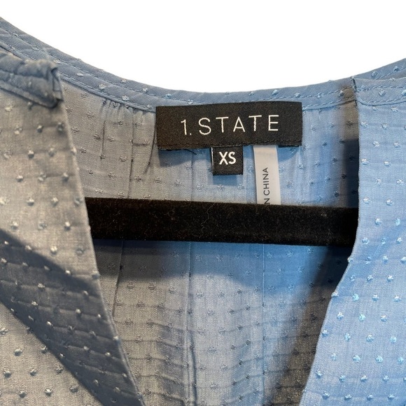 1.State Dot Jacquard Button Front Top Storm Blue V-Neck XS New - Picture 4 of 7